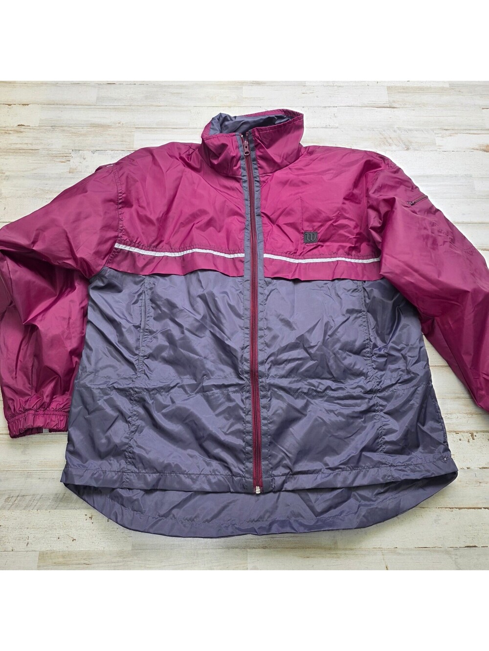 VTG 90s Wilson Windbreaker Jacket Men's L Burgundy Gray Colorblock Nylon Whooshy